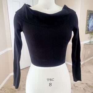 H&M Cowl Neck Cropped Ribbed Knit Sweater